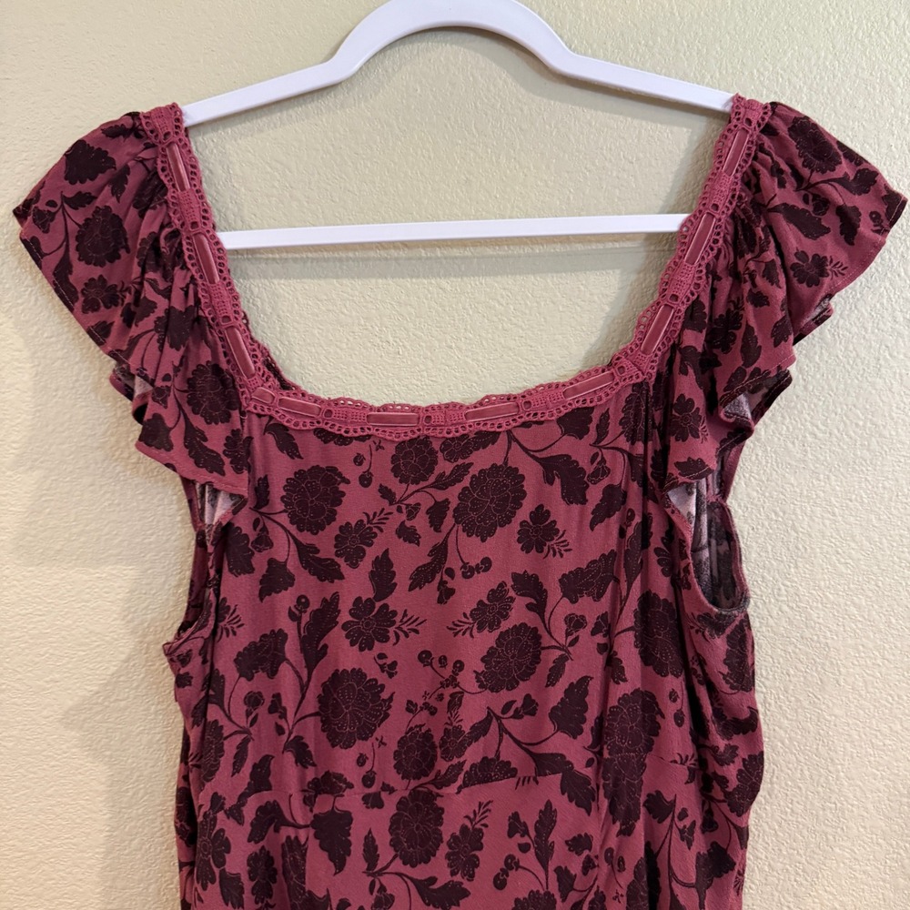 American Eagle Maxi Dress Womens Lrg Burgundy Floral Lace Trim Grunge Fairycore - Picture 6 of 16